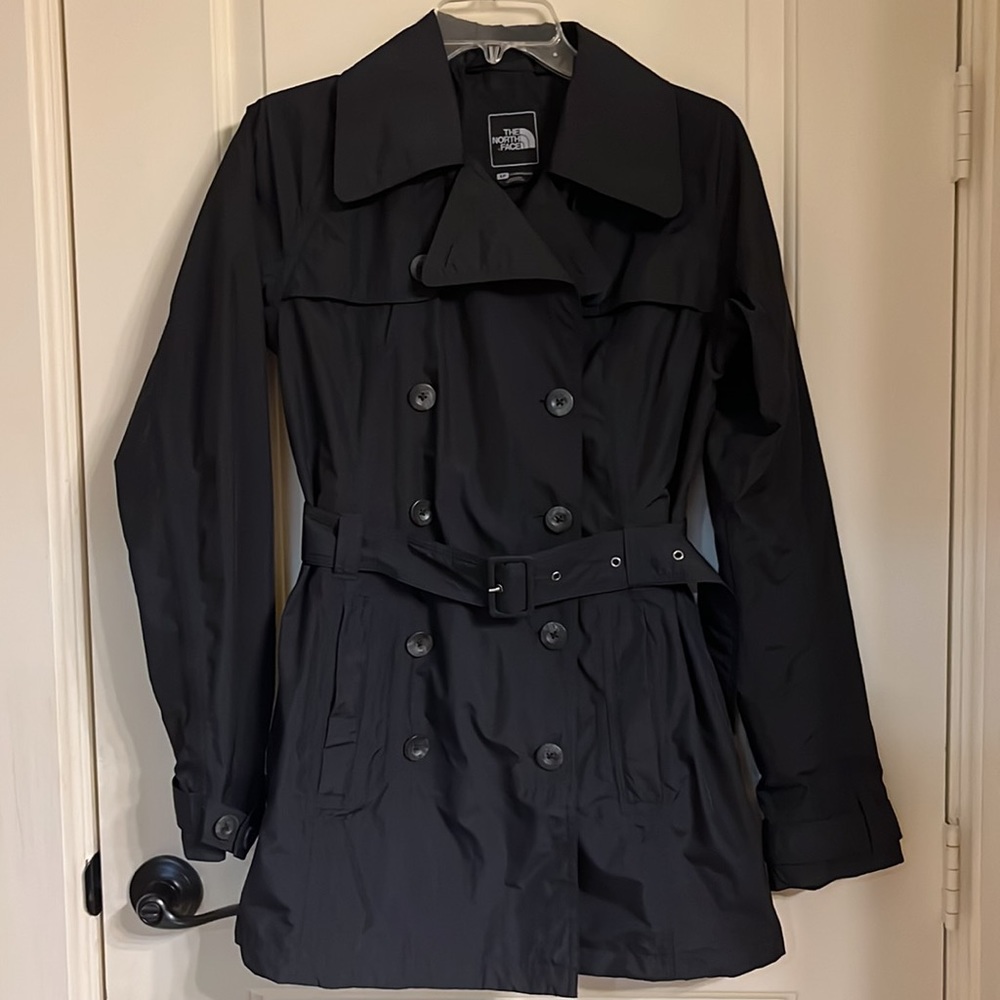North Face Small Black Rain Coat Trench Jacket
